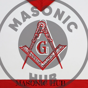 Masonic Master Mason Apron – Red Ribbon Dress Apron with Machine Embroidered Masonic Hub