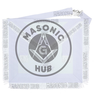 Masonic Past Master Apron – Compass & Quadrant with Sun Embroidered & Fringe Masonic Hub