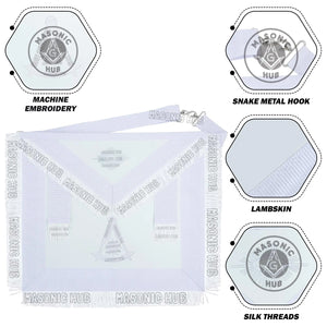 Masonic Past Master Apron – Compass & Quadrant with Sun Embroidered & Fringe Masonic Hub