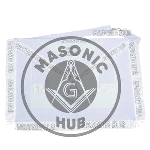 Master Mason Masonic Apron – All White Fringe Machine Embroidery All-Seeing Eye Masonic Hub