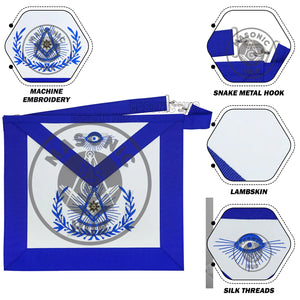Past Master Masonic Regalia Apron with Wreath Faux Leather, Machine Embroidered Masonic Hub