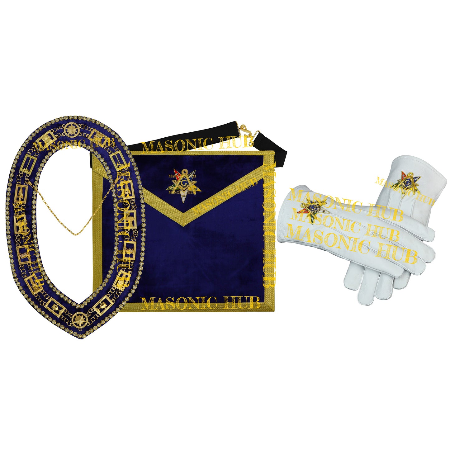Eastern Star OES Masonic Apron Set with –Handmade Apron + Gloves +Chain Collar