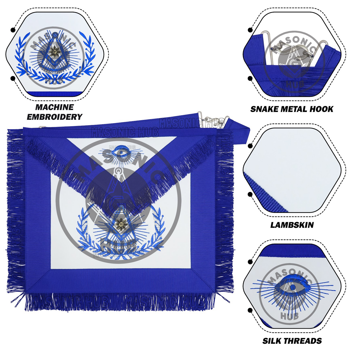 Past Master Masonic Regalia Apron with Wreath Faux Leather, Machine Embroidered (Copy)