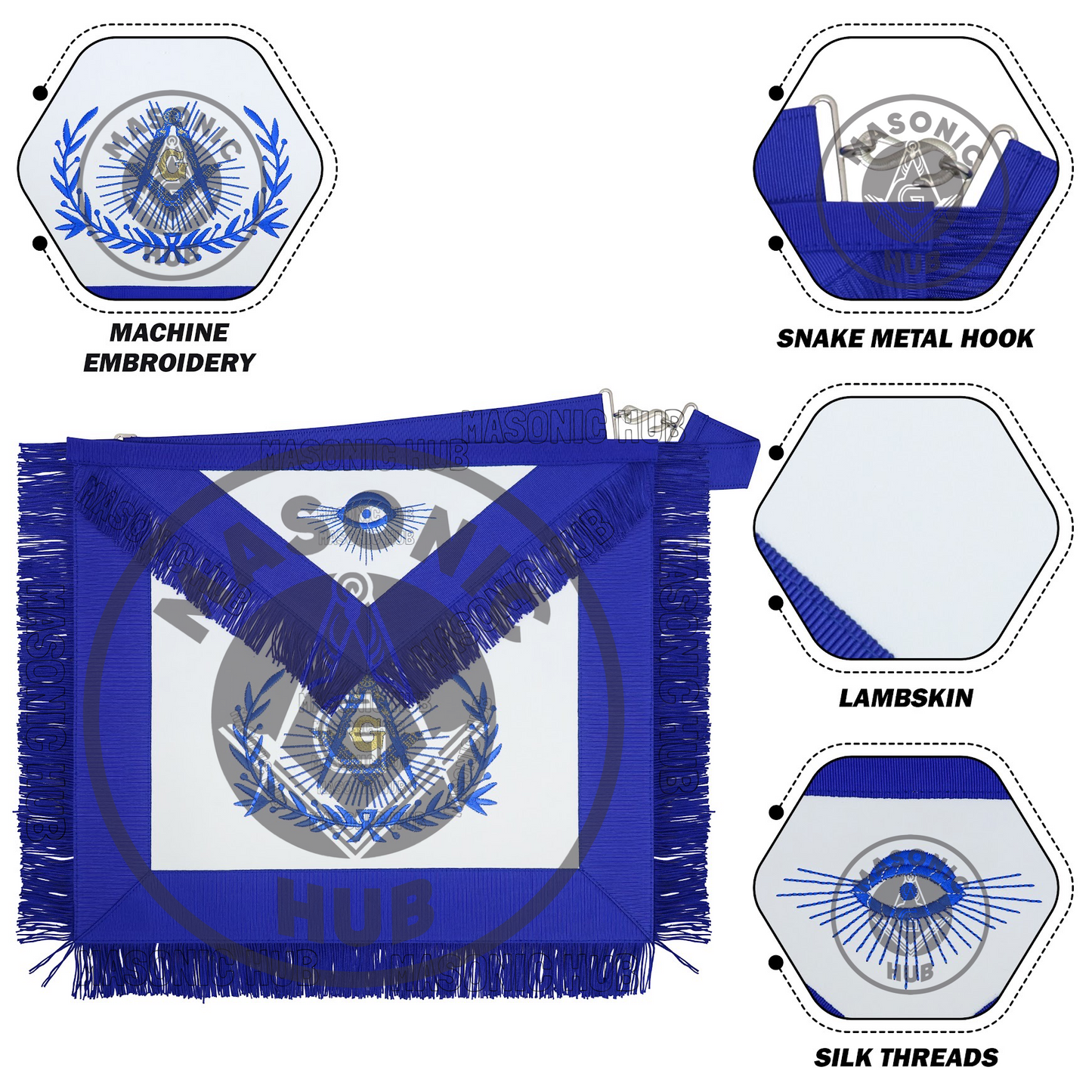 Master Mason Masonic Regalia Apron with Wreath Faux Leather, Machine Embroidered