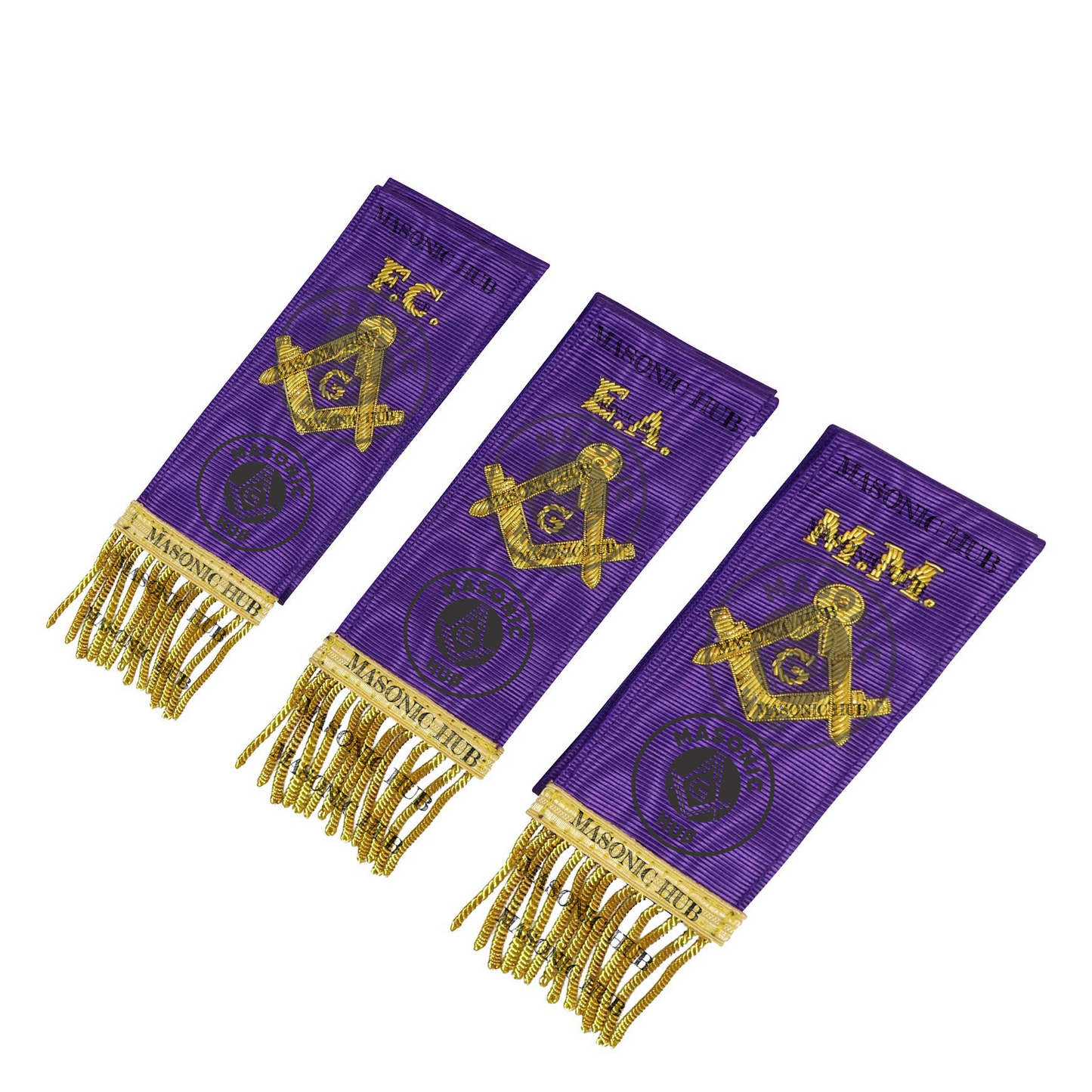 Masonic Bible Markers Hand Embroidered Purple Ribbon & Gold Bullion Threads