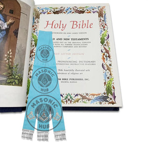 Freemason Light Blue Bible Marker Ribbons with Embroidered Square & Compass Masonic Hub