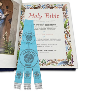 Freemason Light Blue Bible Marker Ribbons with Embroidered Square & Compass Masonic Hub