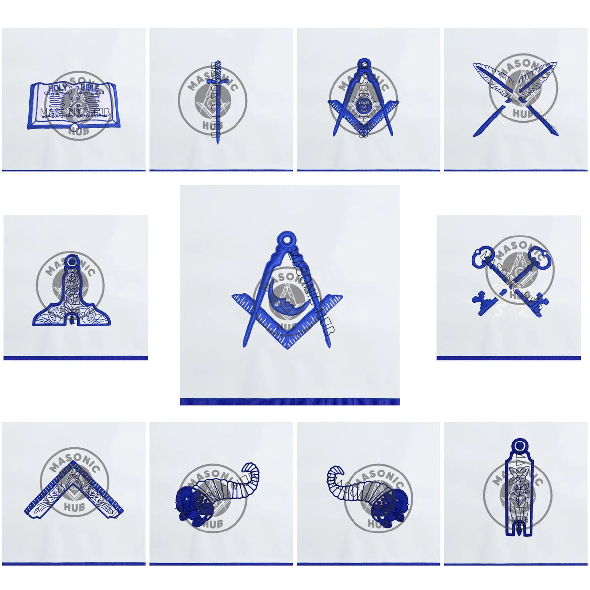 Texas Regulation Masonic Officer Apron Set – Blue Lodge Regalia (11 Pieces) Silk Threads Embroidered Masonic Hub