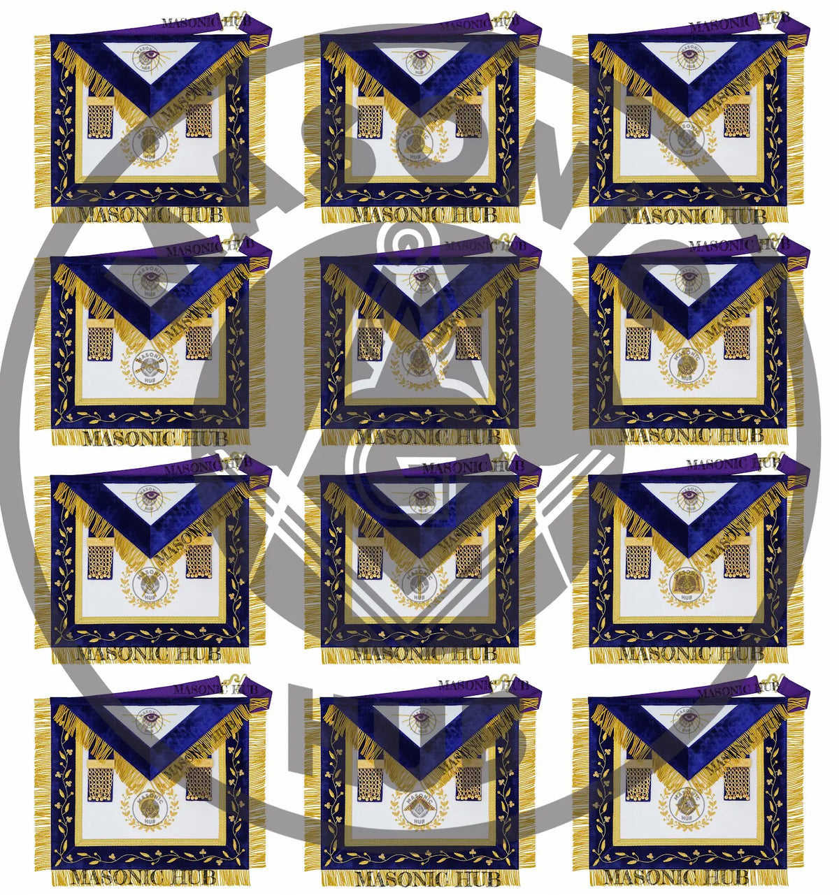 Grand Lodge Officer Aprons Set of 12 – Freemason Lambskin Regalia with Gold Bullion Hand Embroidery, Chain Collars, Jewels & Cuffs Masonic Hub
