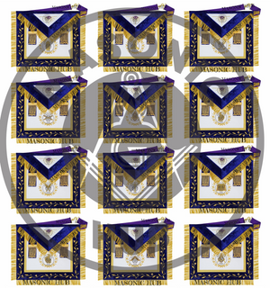 Grand Lodge Officer Aprons Set of 12 – Freemason Lambskin Regalia with Gold Bullion Hand Embroidery, Chain Collars, Jewels & Cuffs Masonic Hub
