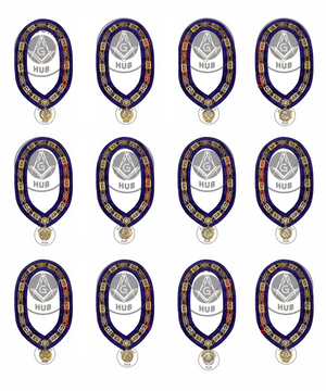 Grand Lodge Officer Aprons Set of 12 – Freemason Lambskin Regalia with Gold Bullion Hand Embroidery, Chain Collars, Jewels & Cuffs Masonic Hub