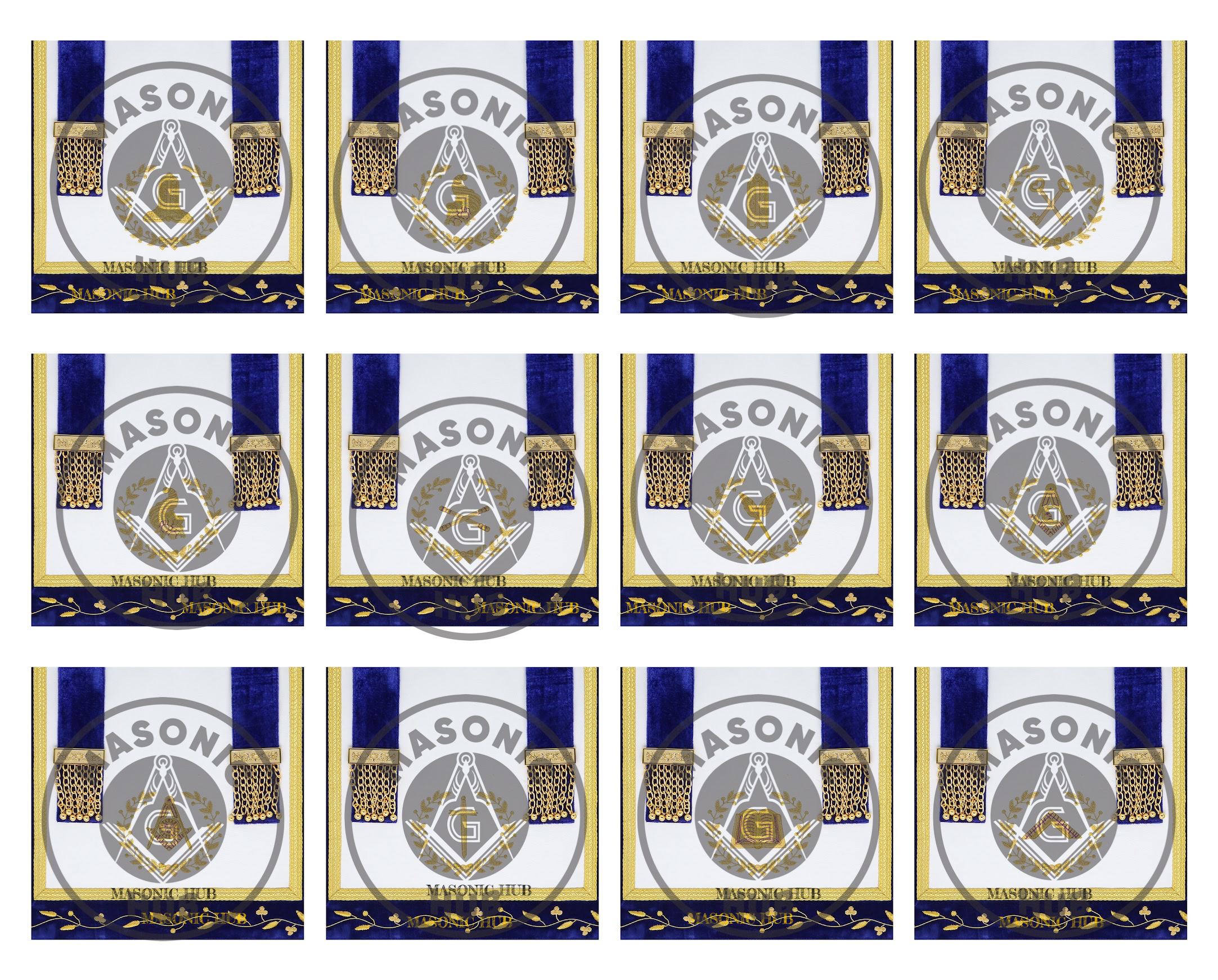 Grand Lodge 12 Officer Aprons Set – Freemason Regalia in Premium Lambskin