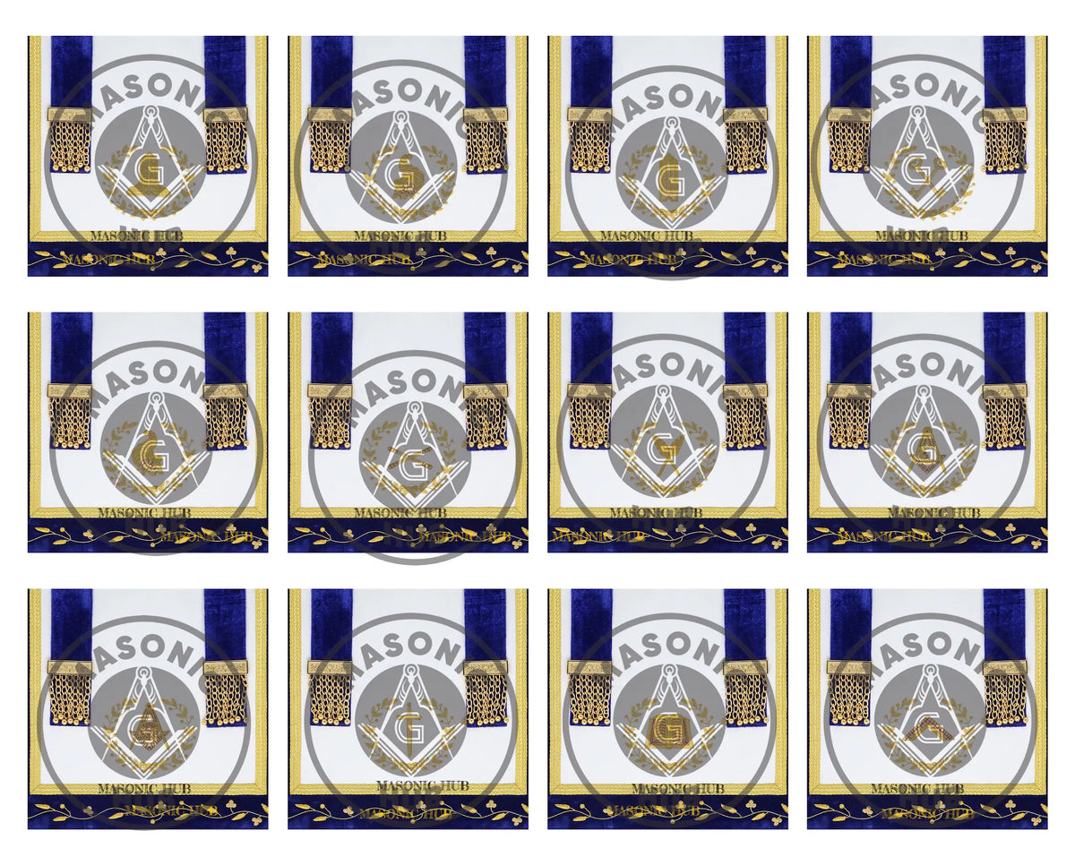 Grand Lodge Officer Aprons Set of 12 – Freemason Lambskin Regalia with Gold Bullion Hand Embroidery, Chain Collars & Jewels Masonic Hub