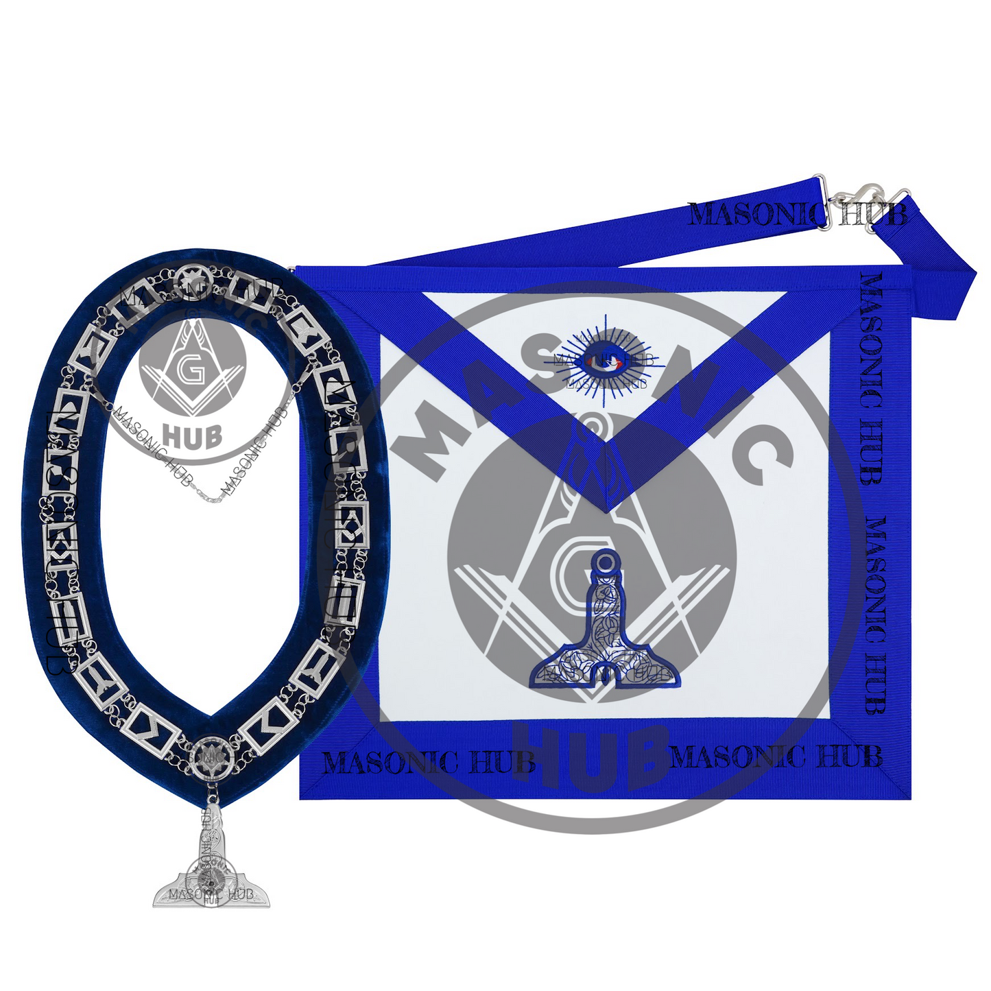 Masonic Blue Lodge Handmade Senior Warden Lambskin Apron with Chain Collar+Jewel