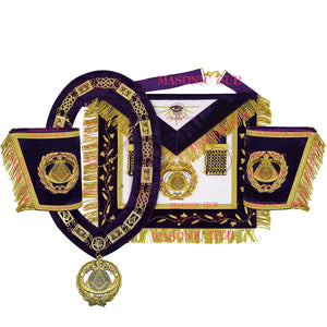 Masonic Grand Master Apron Set – Sheepskin Leather, Gold Bullion Embroidery + Chain Collar, Jewel & Gauntlet Cuffs Masonic Hub