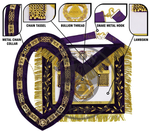 Masonic Grand Master Sheepskin Leather Apron with Chain Collar & Free Jewel Masonic Hub