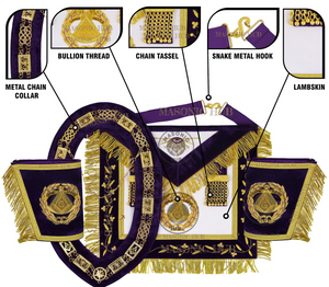 Masonic Grand Master Apron Set – Sheepskin Leather, Gold Bullion Embroidery + Chain Collar, Jewel & Gauntlet Cuffs Masonic Hub