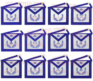 Masonic Regalia Blue Lodge Officer Aprons & Chain Collars with Jewels – Set of 12 Masonic Hub