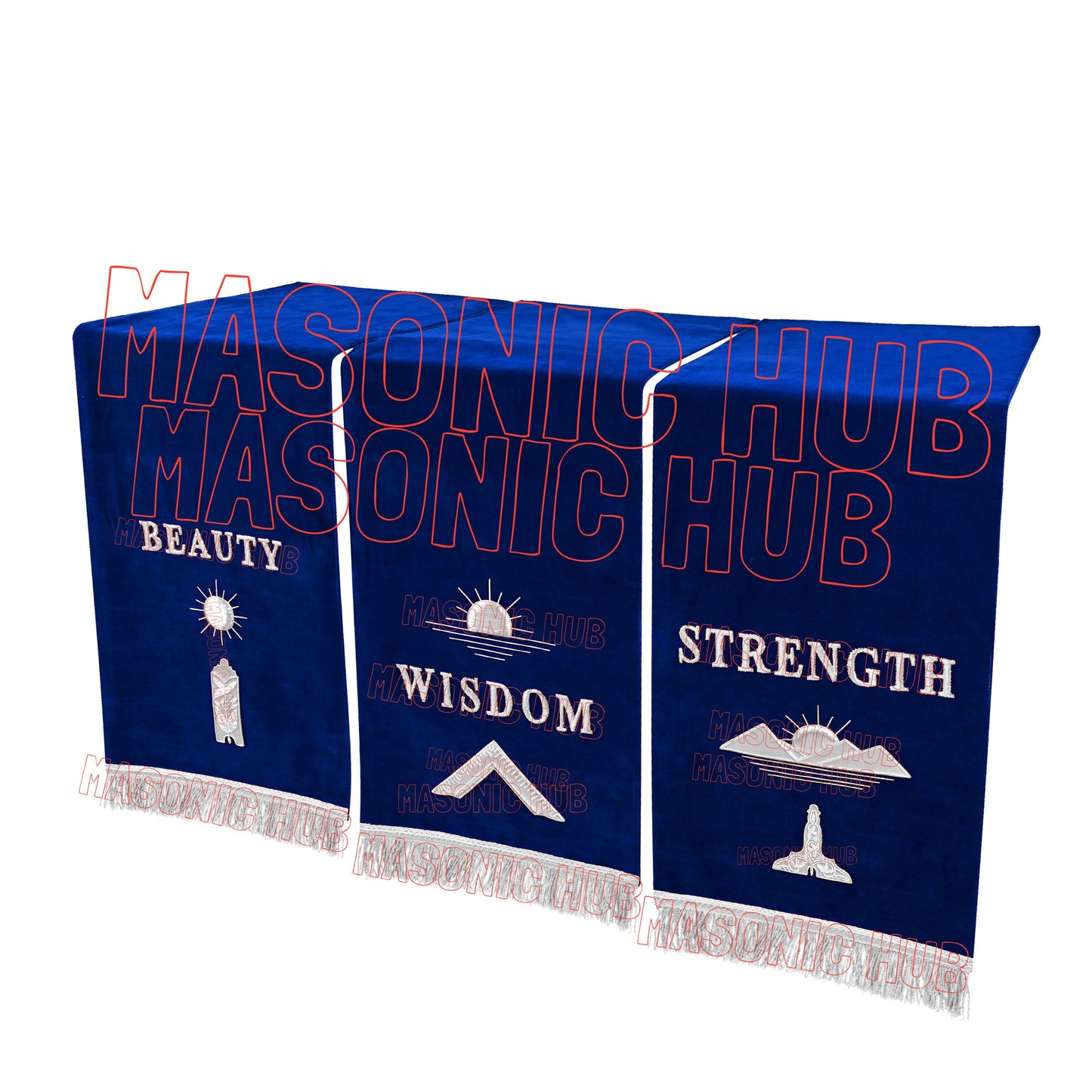 Handcrafted Masonic Blue Lodge Pedestal Covers – Silver Embroidery (Set of 3)
