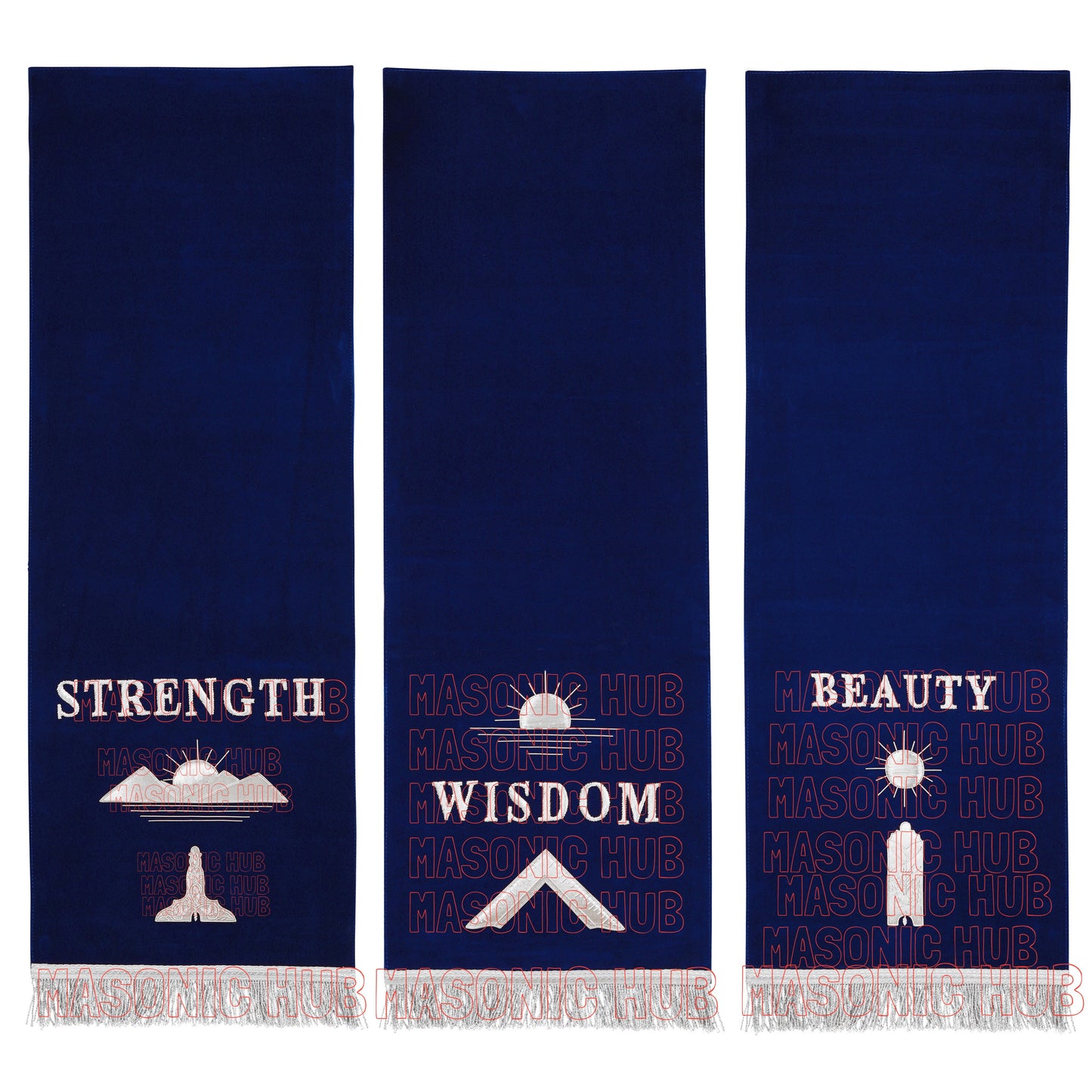 Handcrafted Masonic Blue Lodge Pedestal Covers – Silver Embroidery (Set of 3)