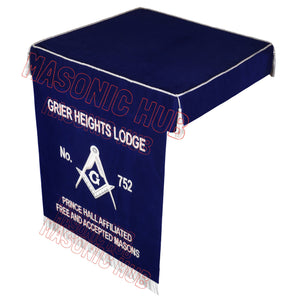 Masonic Bible Cushion & Drop Fall – Custom Lodge Name and Number – Blue Velvet Lodge Altar Cushion Masonic Hub
