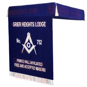Masonic Bible Cushion & Drop Fall – Custom Lodge Name and Number – Blue Velvet Lodge Altar Cushion Masonic Hub