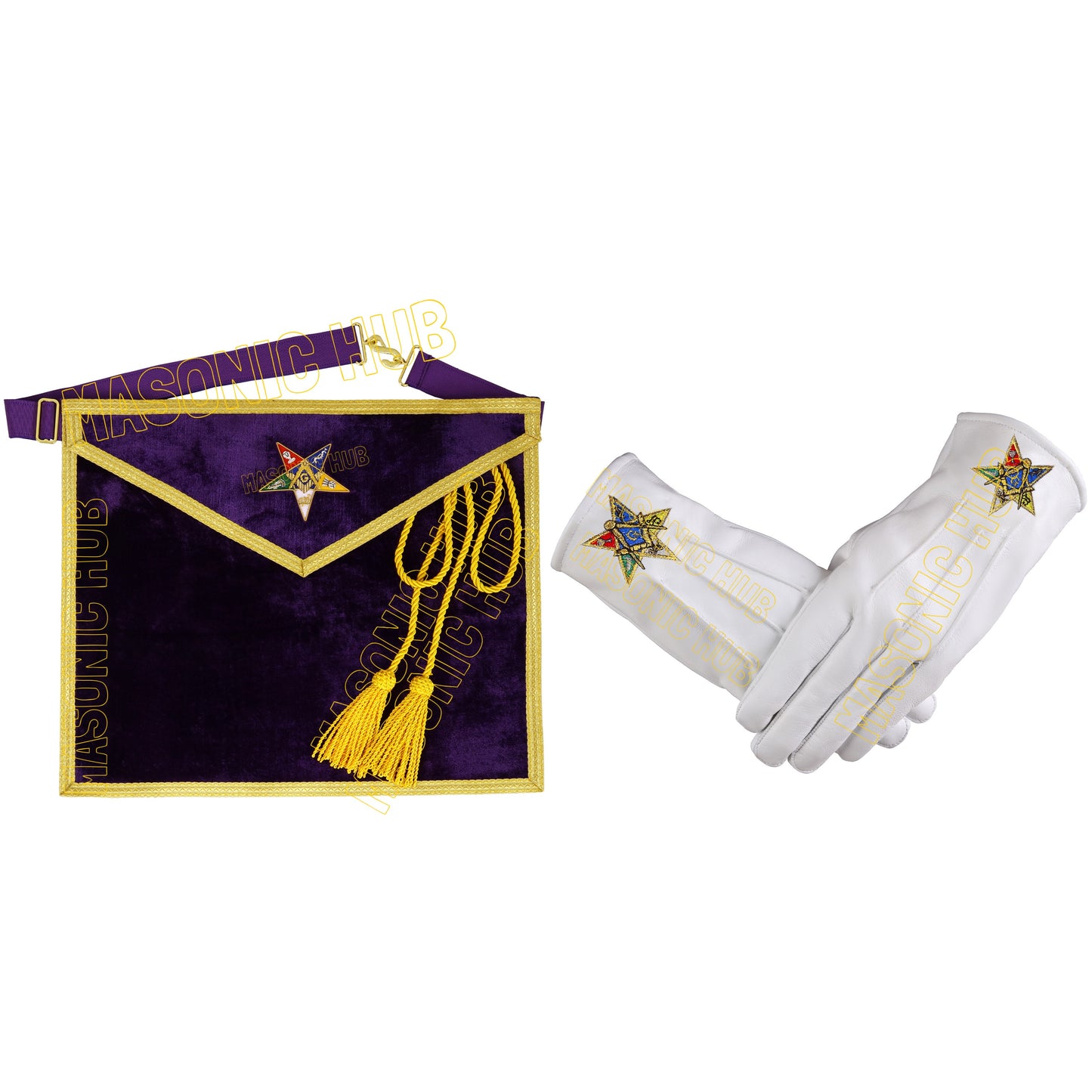 Handcrafted Purple Velvet OES Worthy Patron Masonic Apron with Lambskin Gloves