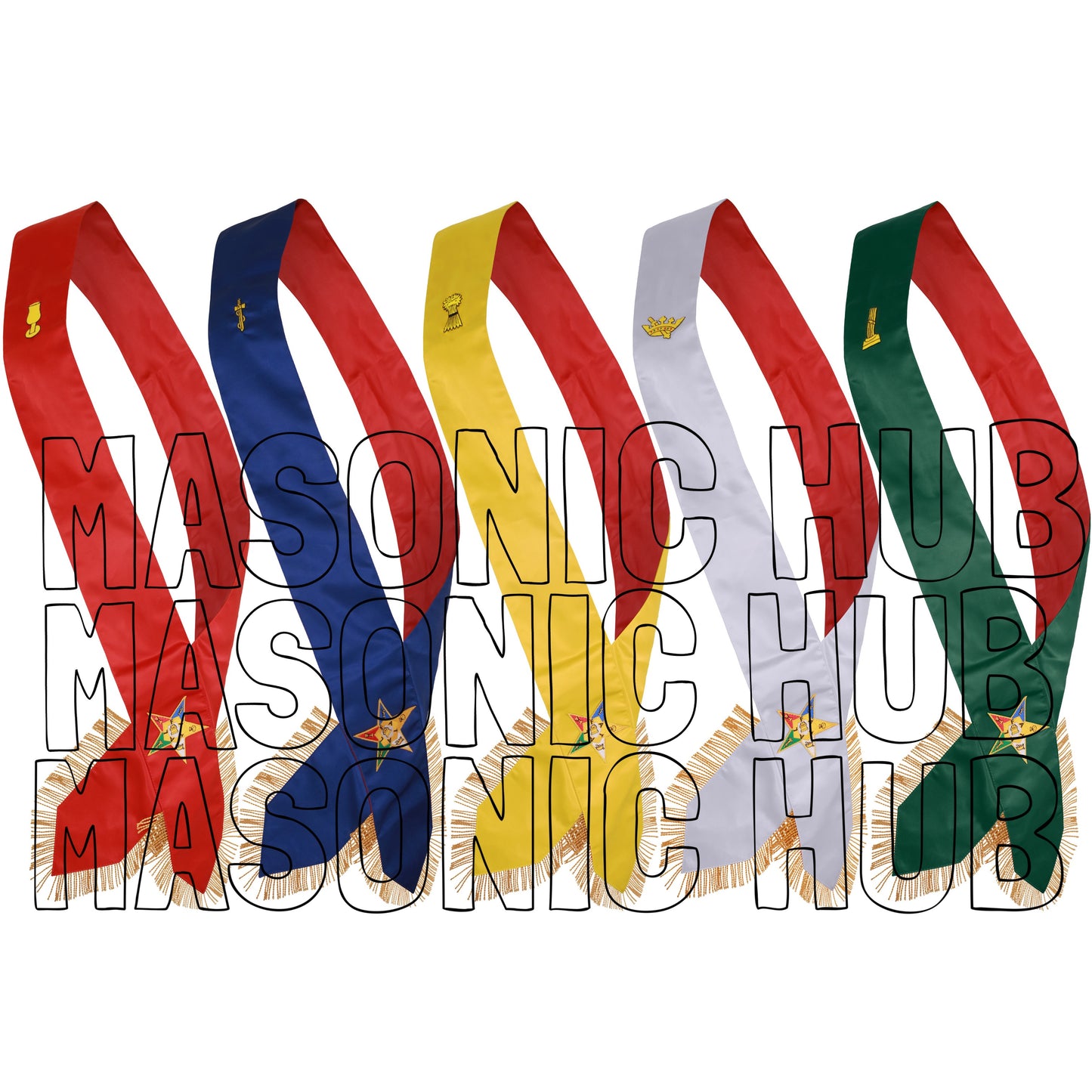Handcrafted Masonic Order of Eastern Star (OES) Complete Sash Set – Set of 5