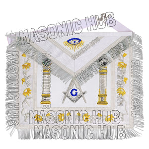 EXQUISITE MASONIC REGALIA MASTER MASON SHEEP APRON – ALL WHITE HAND EMBROIDERED Masonic Hub