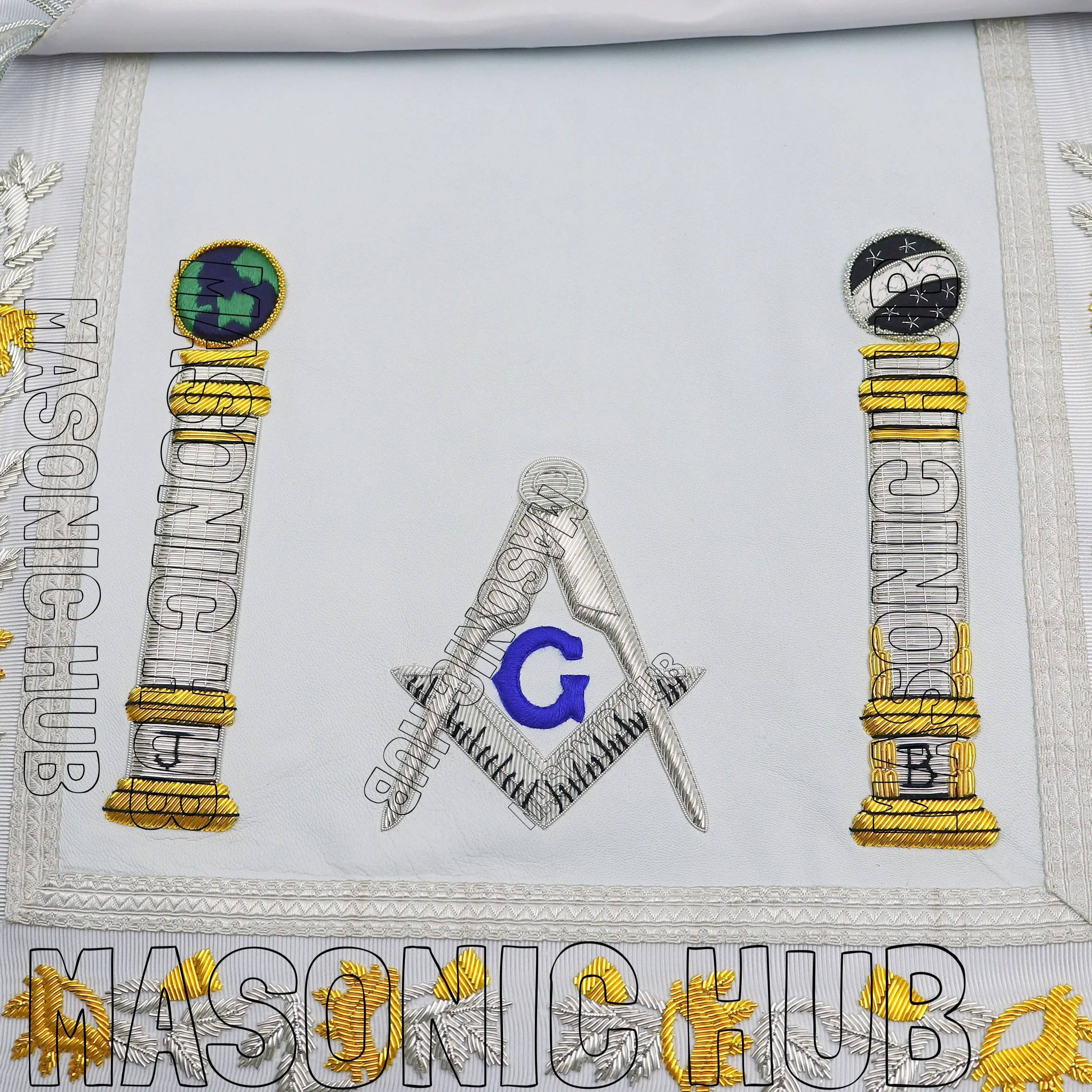 EXQUISITE MASONIC REGALIA MASTER MASON SHEEP APRON – ALL WHITE HAND EMBROIDERED Masonic Hub
