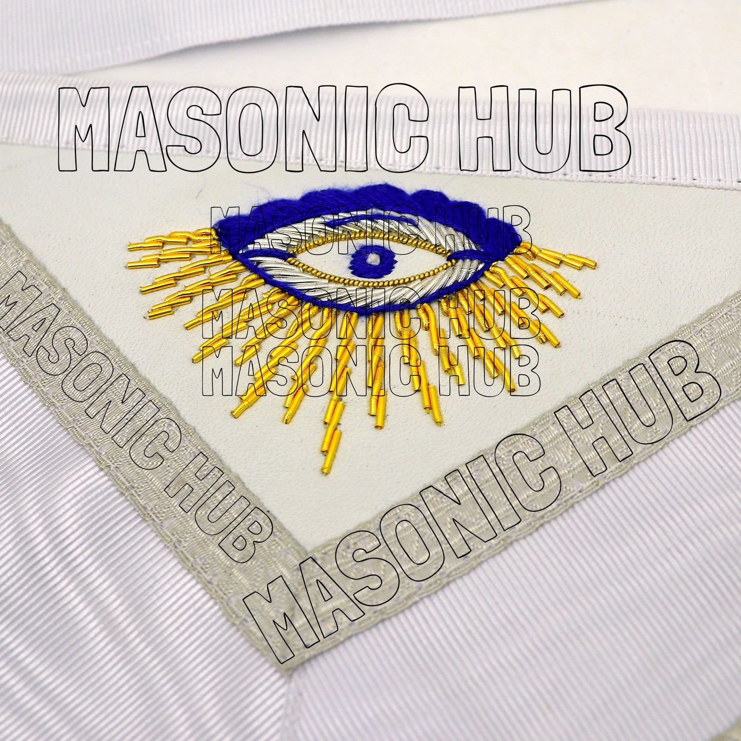 EXQUISITE MASONIC REGALIA MASTER MASON SHEEP APRON – ALL WHITE HAND EMBROIDERED