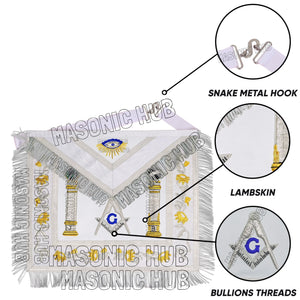 EXQUISITE MASONIC REGALIA MASTER MASON SHEEP APRON – ALL WHITE HAND EMBROIDERED Masonic Hub