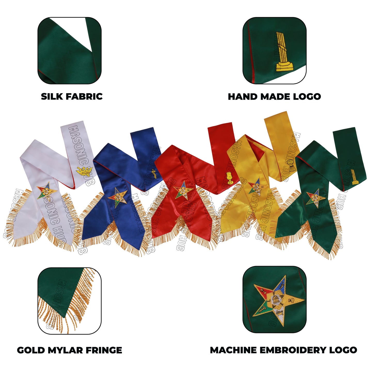 Handcrafted Masonic Order of Eastern Star (OES) Complete Sash Set – Set of 5