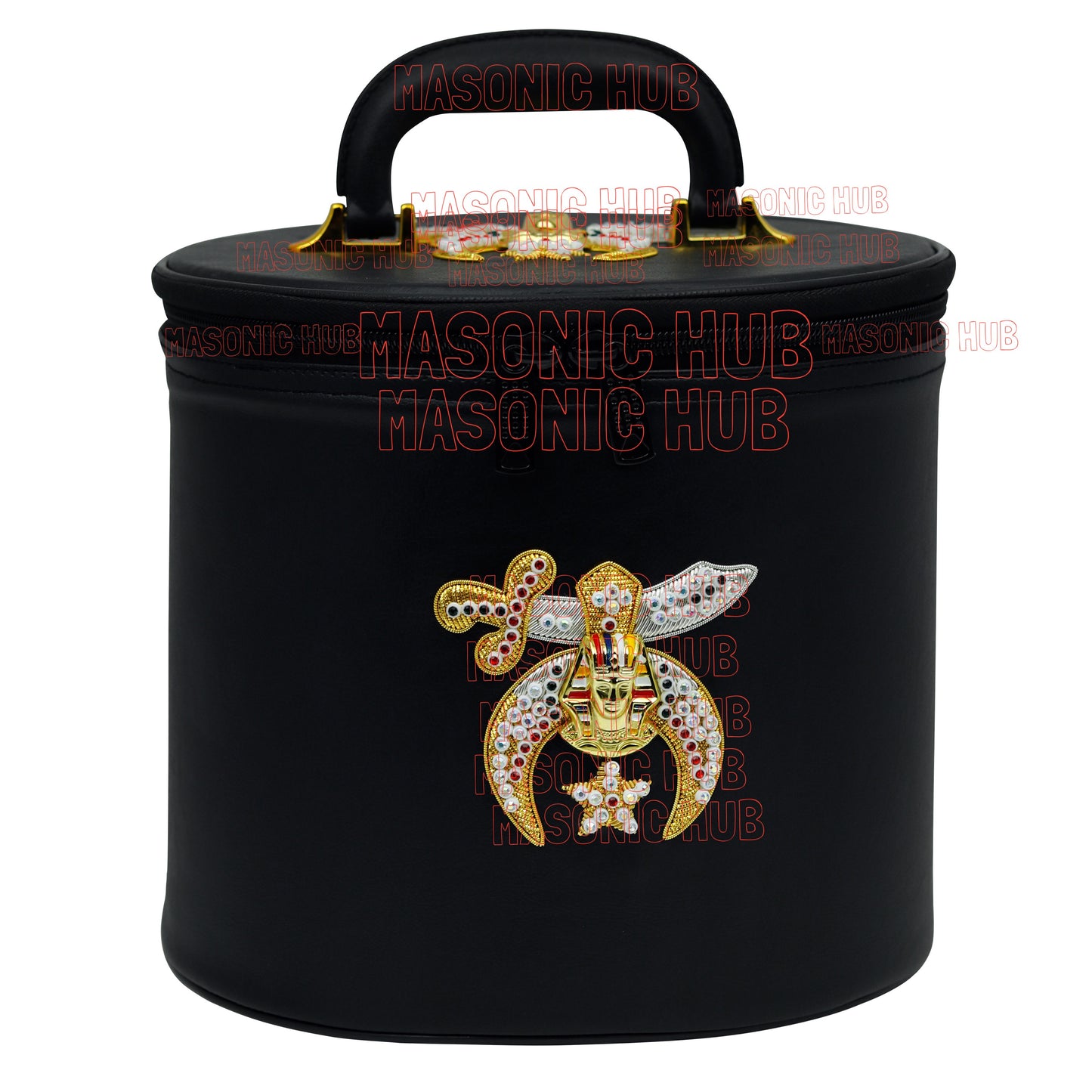 MASONIC SHRINER FEZ CASE – BLACK WITH HAND-EMBROIDERED EMBLEM