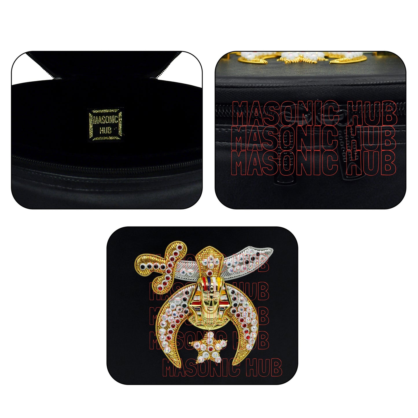 MASONIC SHRINER FEZ CASE – BLACK WITH HAND-EMBROIDERED EMBLEM