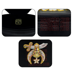 MASONIC SHRINER FEZ CASE – BLACK WITH HAND-EMBROIDERED EMBLEM Masonic Hub