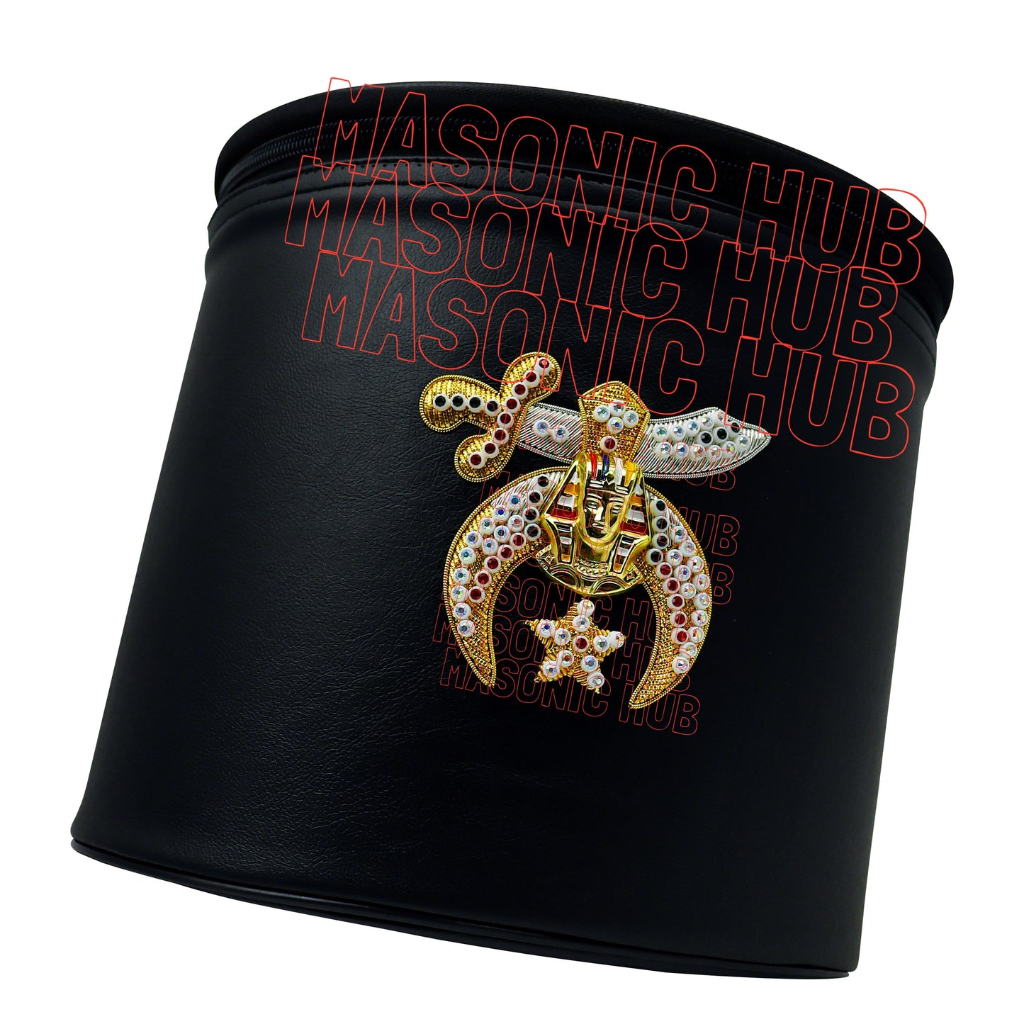 MASONIC SHRINER FEZ CASE – BLACK WITH HAND-EMBROIDERED EMBLEM