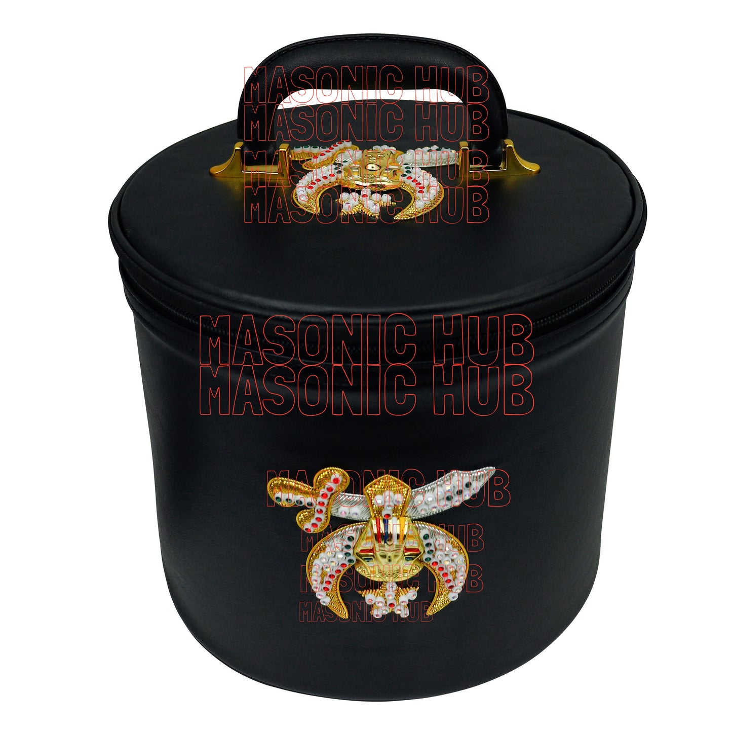 MASONIC SHRINER FEZ CASE – BLACK WITH HAND-EMBROIDERED EMBLEM