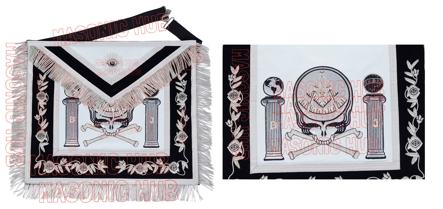 Past Master Skull & Cross Bones 100% Lambskin Masonic Apron - Handcrafted