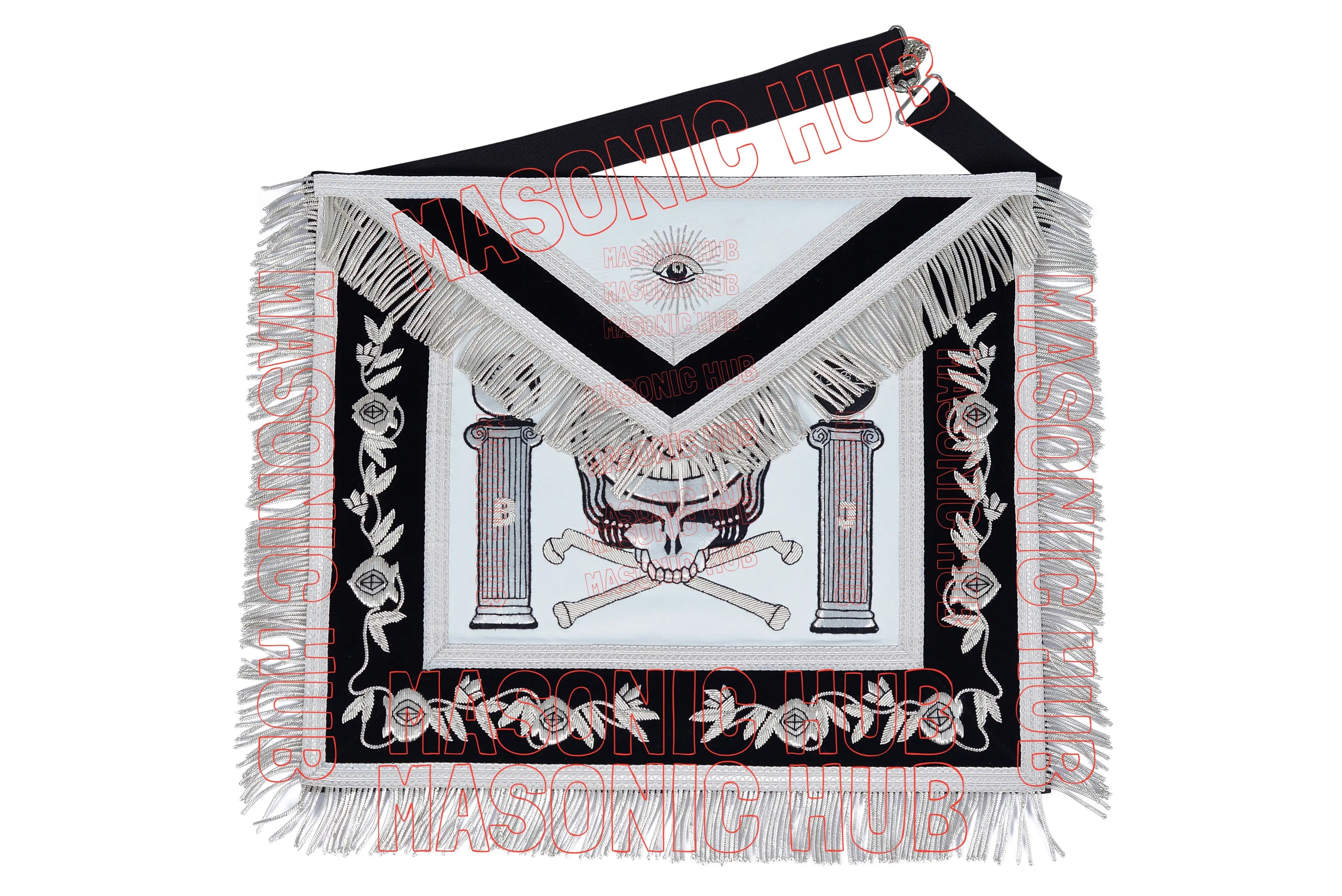 Past Master Skull & Cross Bones 100% Lambskin Masonic Apron - Handcrafted Masonic Hub