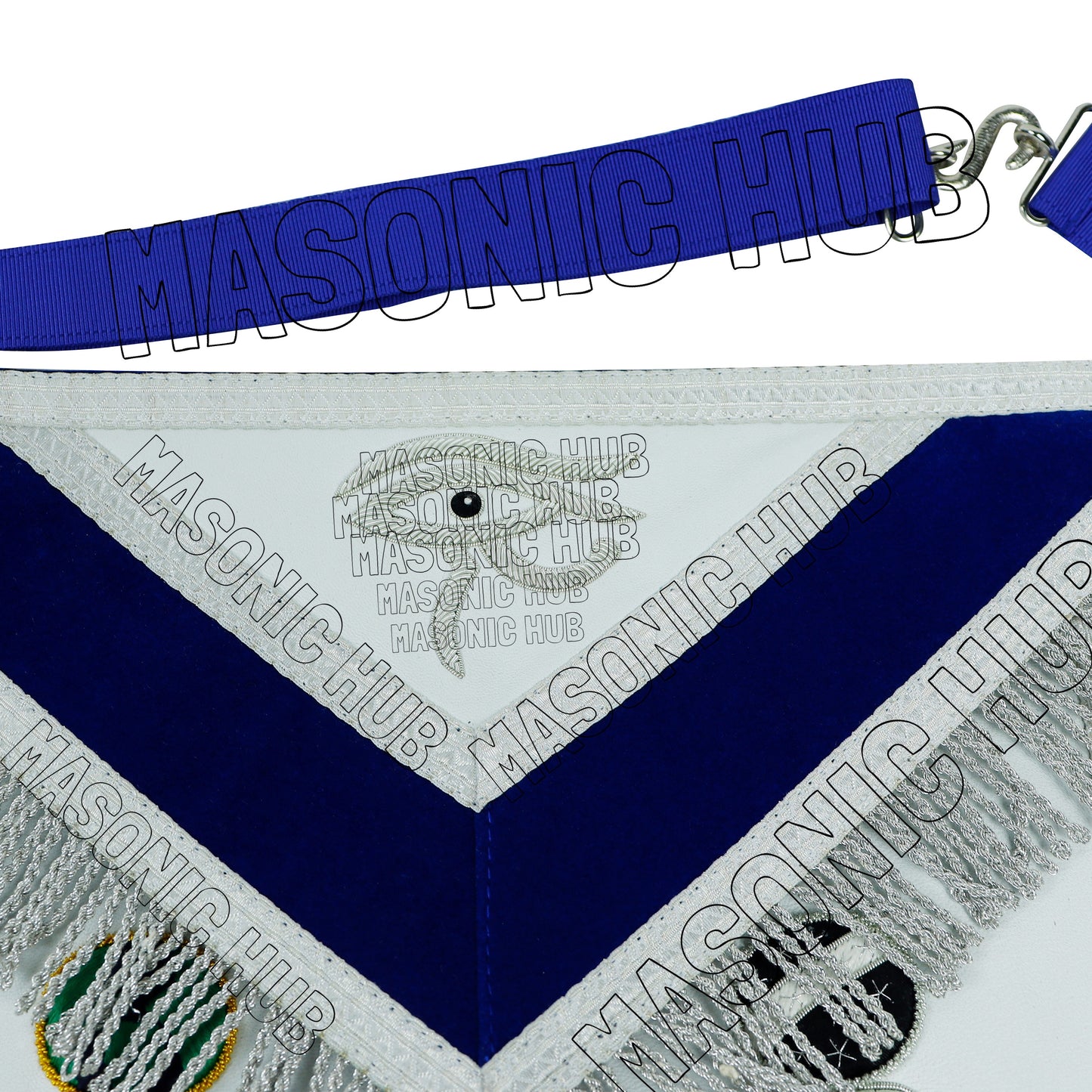 MASONIC REGALIA – CUSTOM PAST MASTER LAMBSKIN APRON (HAND EMBROIDERED, SILVER)