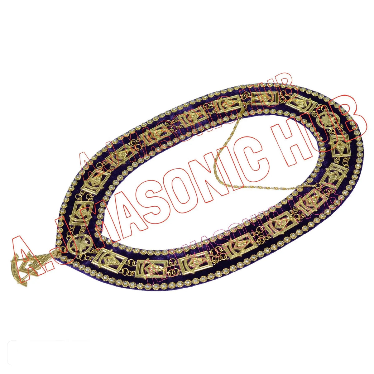 Masonic Past Master Chain Collar & Purple Velvet w/ Rhinestone Trim - Free Jewel Masonic Hub