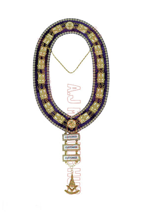 Past Master Masonic Chain Collar with Rhinestone Gold Bars – Gold Plated, Rhinestone Trim, Attached Jewels (White Sheet Backing) Masonic Hub