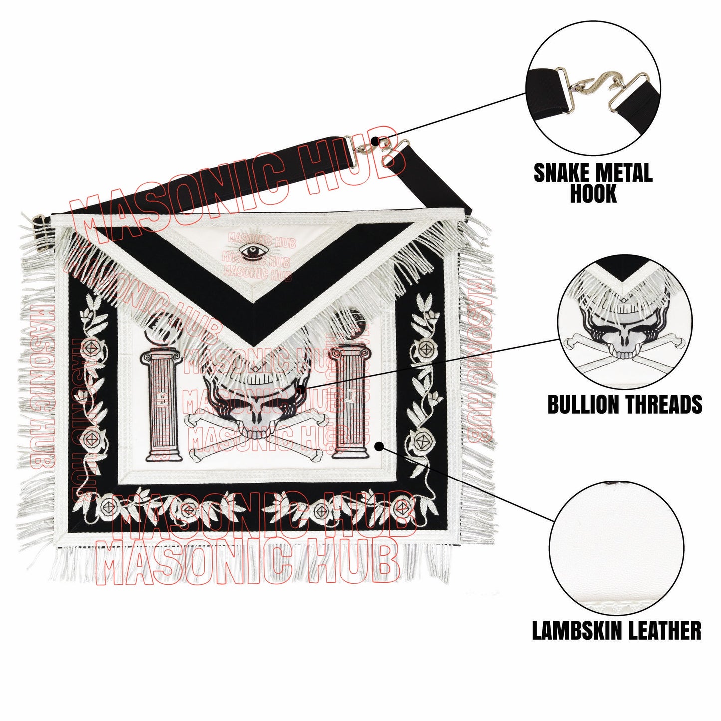 Past Master Skull & Cross Bones 100% Lambskin Masonic Apron - Handcrafted