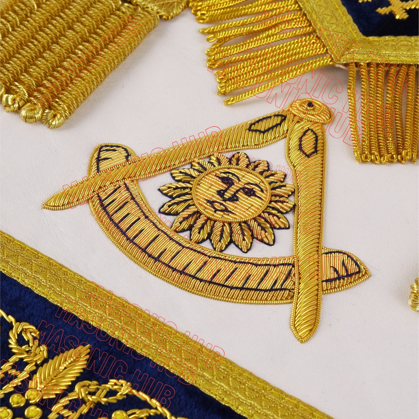 Handmade Masonic Past Master Apron with Compasses & Quadrant - Genuine Lambskin