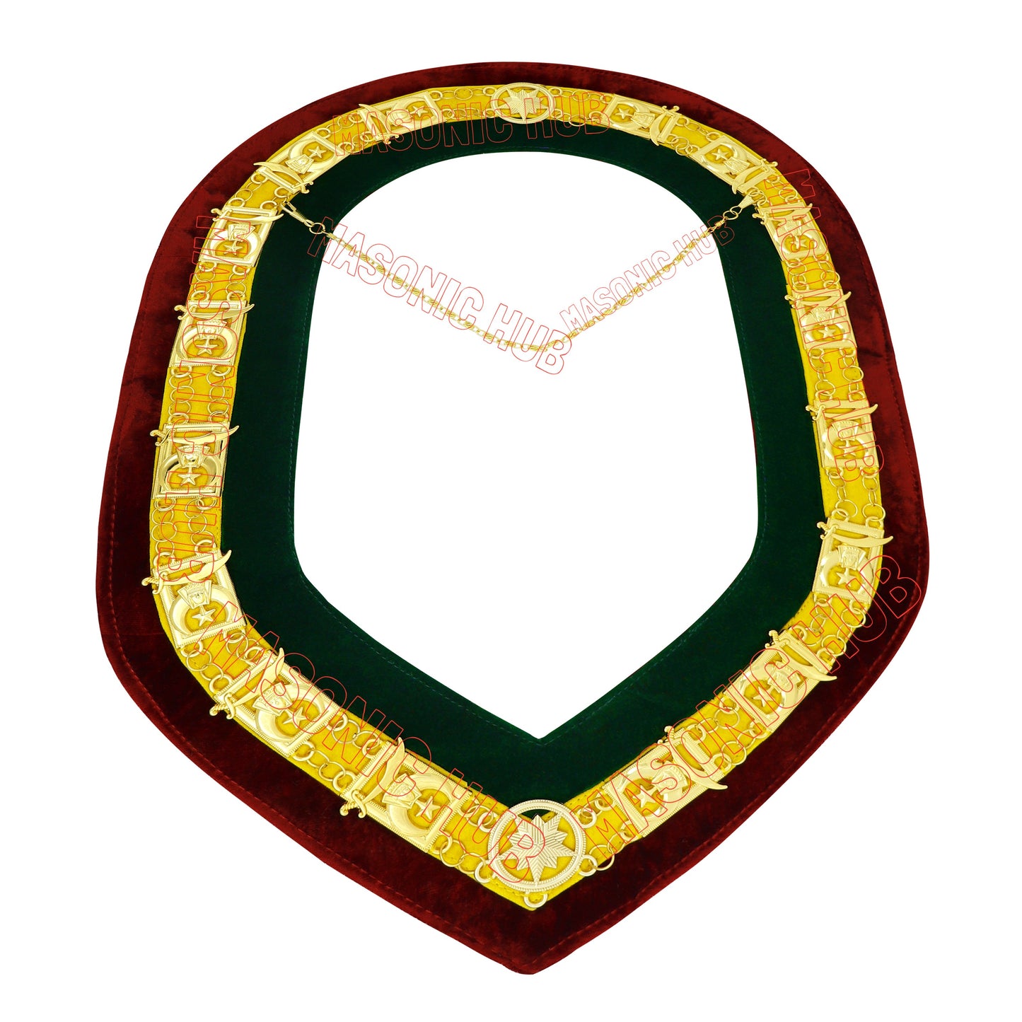 Regalia Masonic Shriner Tri-Color Deluxe Chain Collar in Red, Green, and Yellow