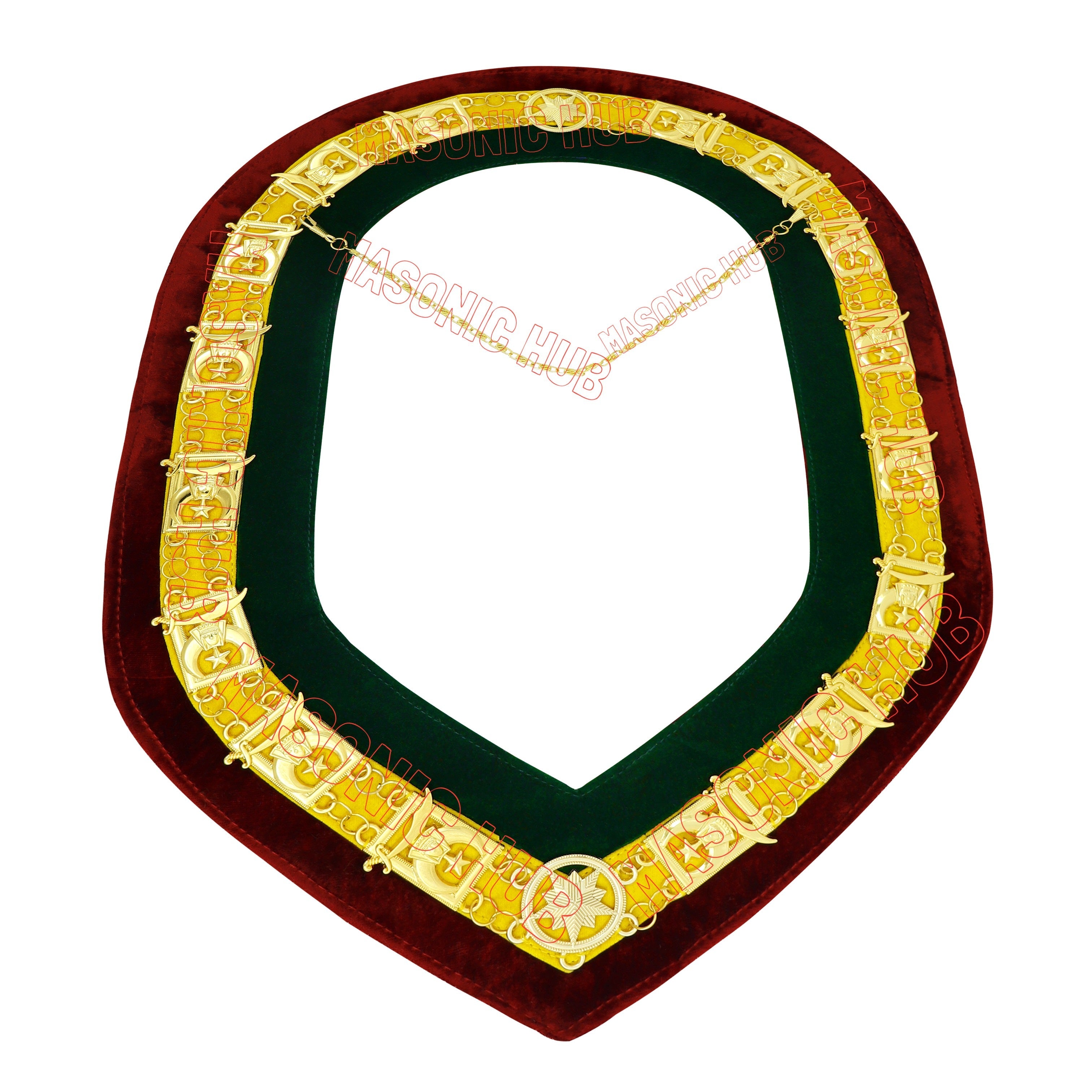 Regalia Masonic Shriner Tri-Color Deluxe Chain Collar in Red, Green, and Yellow Masonic Hub