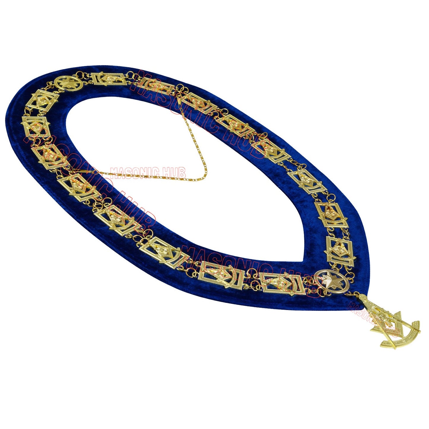 Masonic Past Master Metal Chain Collar Blue Backing + Free Jewel