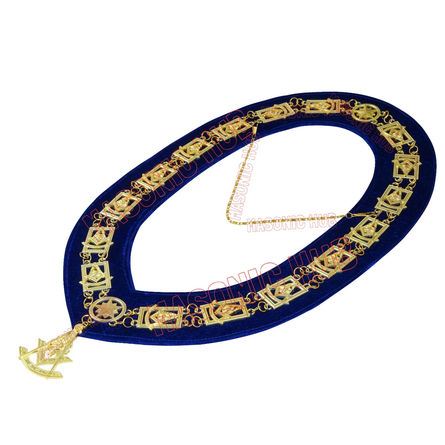 Masonic Past Master Metal Chain Collar Blue Backing + Free Jewel