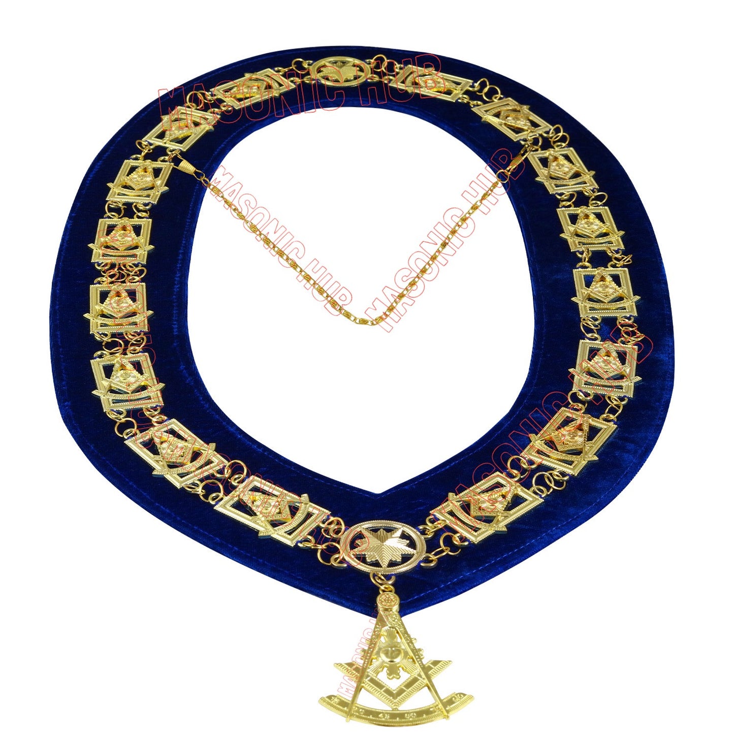 Masonic Past Master Metal Chain Collar Blue Backing + Free Jewel